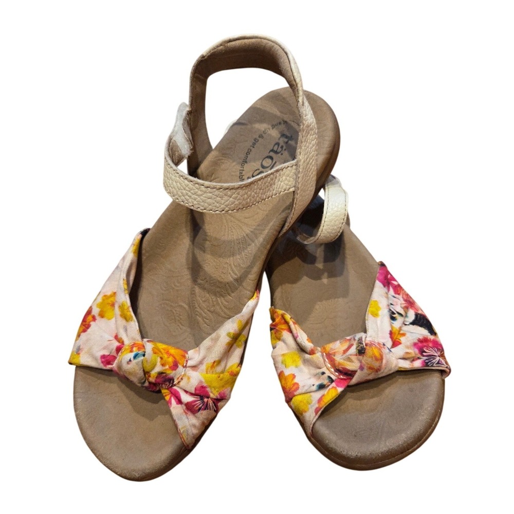 Taos Knotty Floral Leather Ankle Strap Sandals Womens 7 Cream Multi KNT-13537